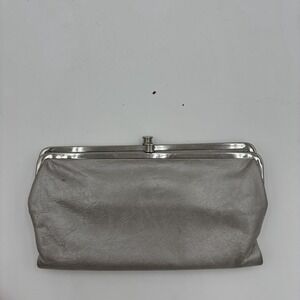 HOBO International Silver Leather Lauren Frame Wallet Kiss Lock Floral Lined